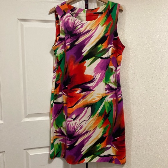 TIANA B. DRESS FLORAL Abstract ROUND NECK STRETCH Colorful Floral Sleeveless M - Picture 11 of 12